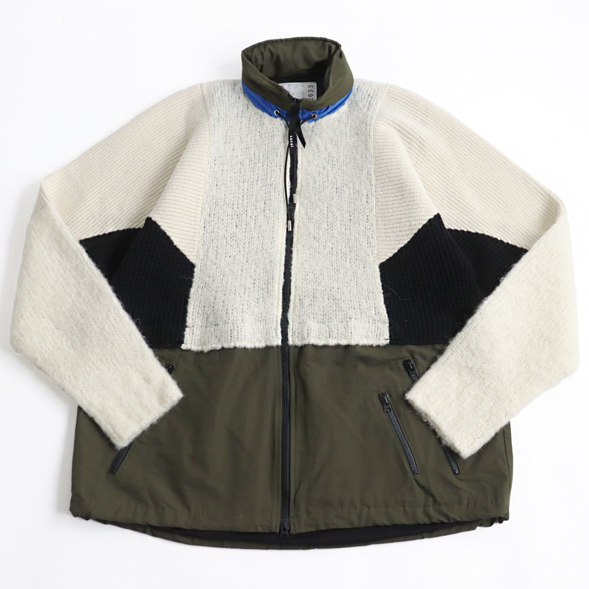 未使用品●21AW sacai サカイ Wool Knit Hoodie 21-02633M アルパカ混 マルチパターン フード付 ドッキングフーテッドジャケット 2 正規品