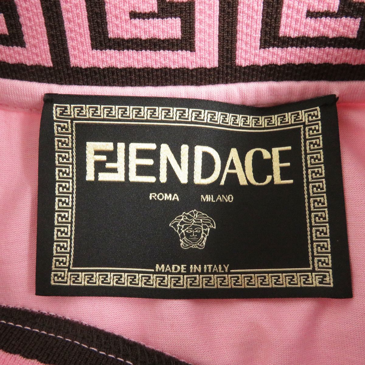  unused goods *22SS Fendi × Versace FENDACE FY1088 Zucca FF Logo mok neck short sleeves T-shirt / cut and sewn pink XL Italy made regular 