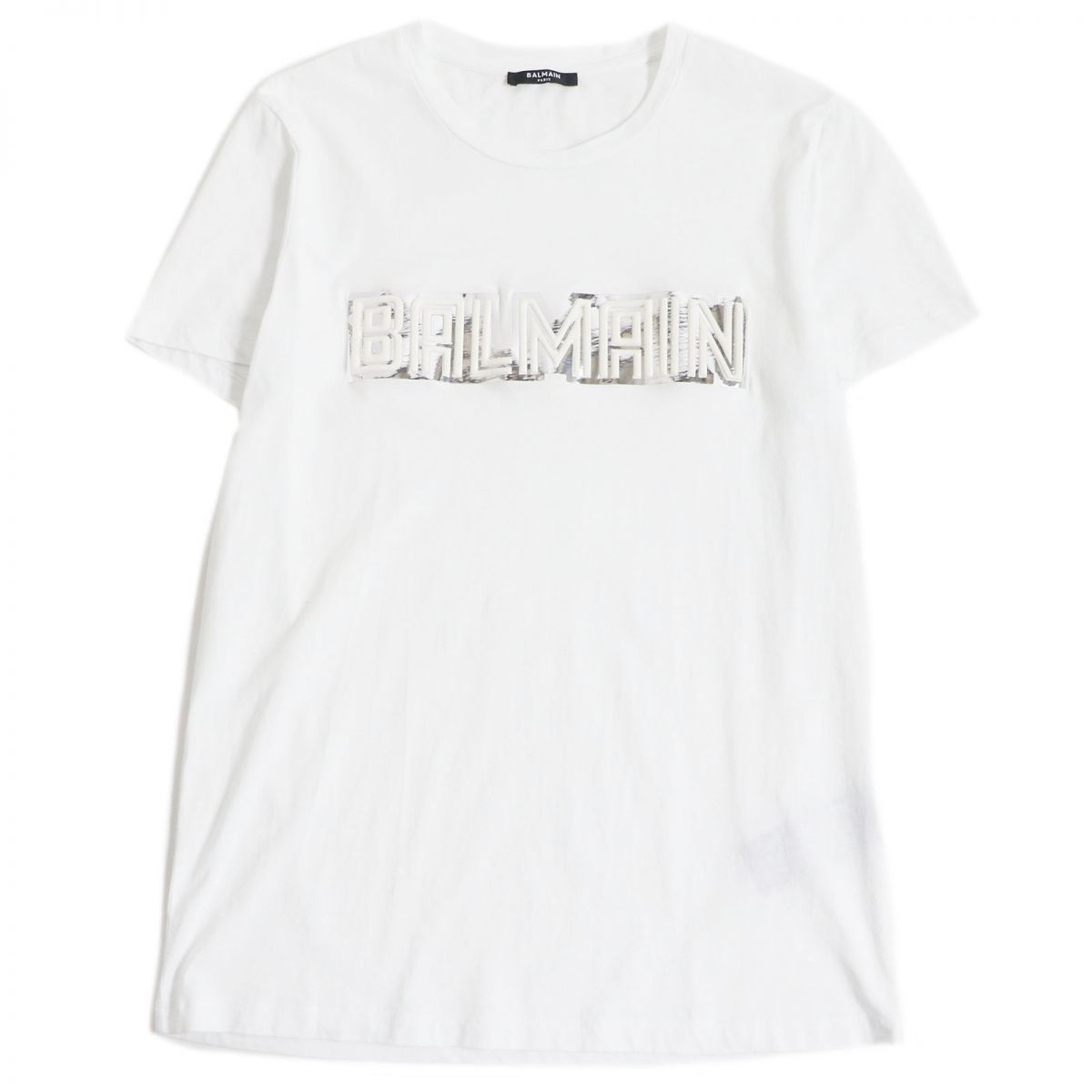 極美品□定価￥62,700 BALMAIN/バルマン エンボスロゴ コットン100％ ショートスリーブ 半袖Tシャツ/カットソー ホワイト M 正規品 メンズ