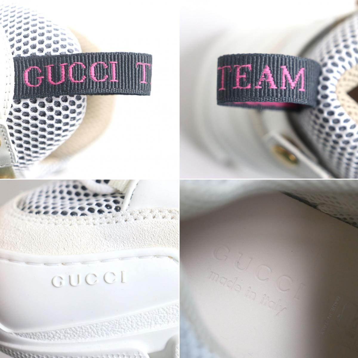 美品▼GUCCI グッチ 541445 FLASHTREK フラッシュトレック ビジュ―ベルト付き レザー使い スニーカー ホワイト×ゴールド 9 メンズ 箱付き_画像9