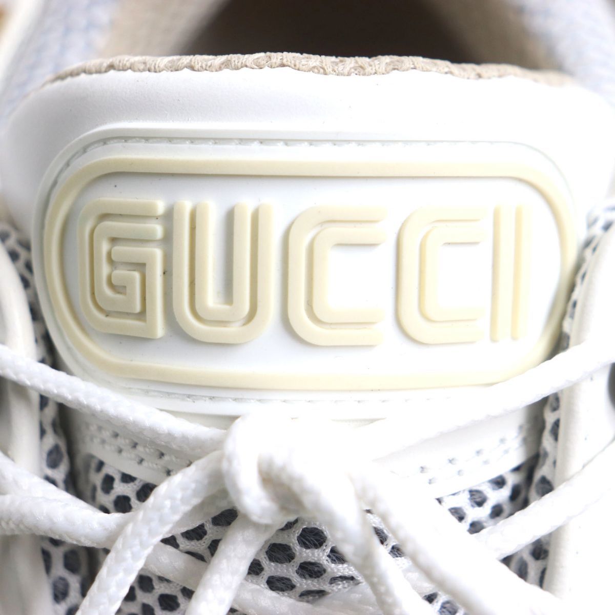 美品▼GUCCI グッチ 541445 FLASHTREK フラッシュトレック ビジュ―ベルト付き レザー使い スニーカー ホワイト×ゴールド 9 メンズ 箱付き_画像8