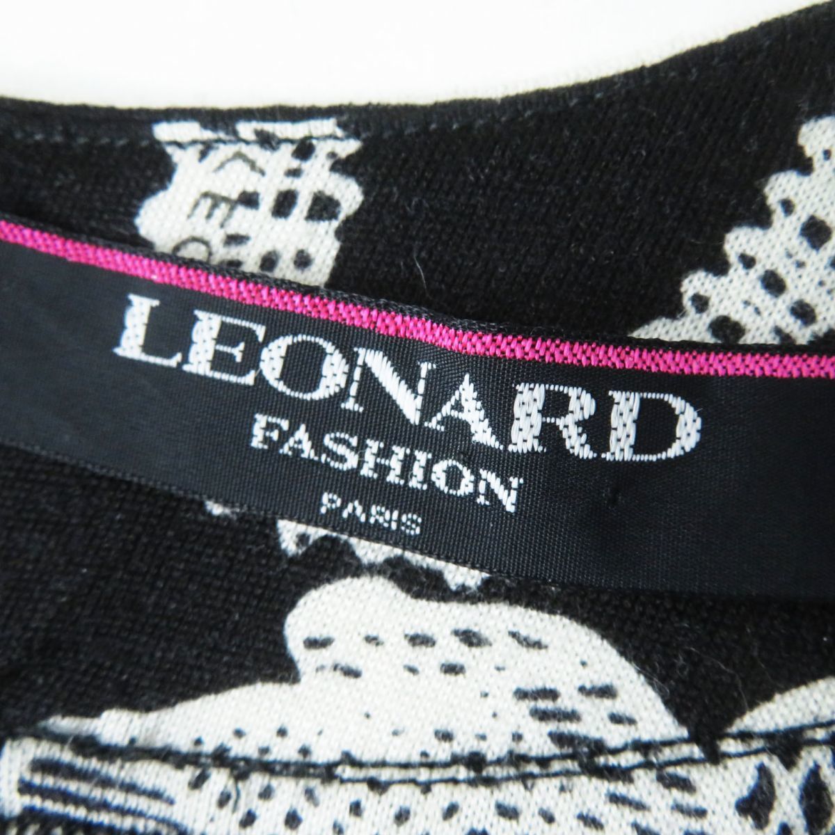 美品◎正規品 LEONARD FASHION レオナール ファッション 0349100/0342100 レディース シルク混ウール セットアップ ブラック×マルチ M/66_画像8