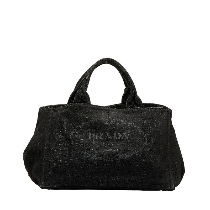 プラダ カナパ M ハンドバッグ ショルダーバッグ 2WAY グレー デニム キャンバス レディース PRADA 【中古】_画像2