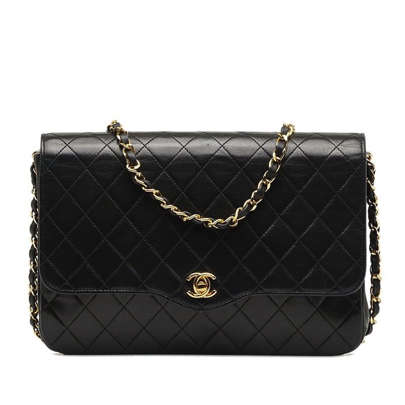 シャネル マトラッセ シングルチェーン ショルダーバッグ ブラック ゴールド ラムスキン レディース CHANEL 【中古】_画像1