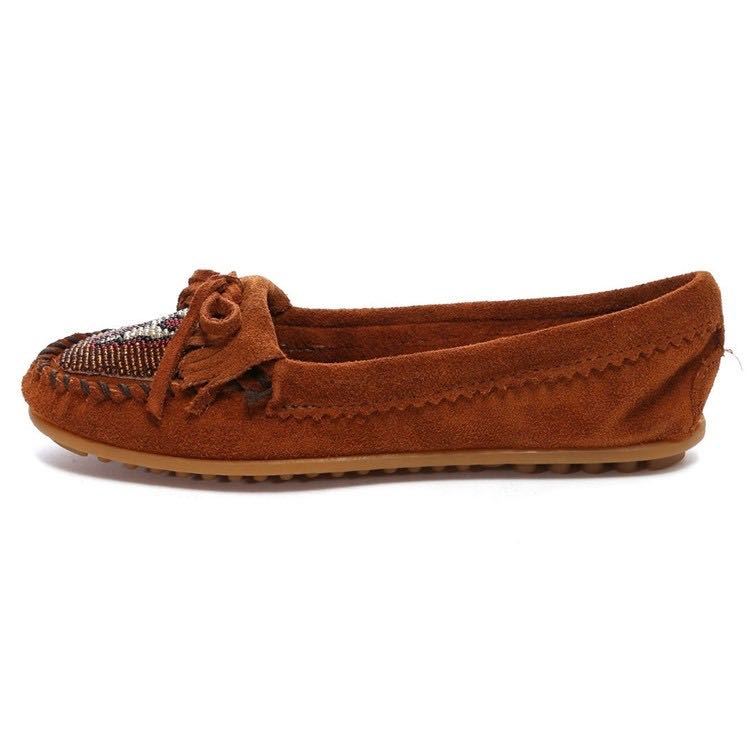 送料無料！ MINNETONKA ミネトンカ Beaded Kilty Moc（BROWN） スエード モカシン レディース 632A US8 3950円（税込）ブラック箱無し_画像6