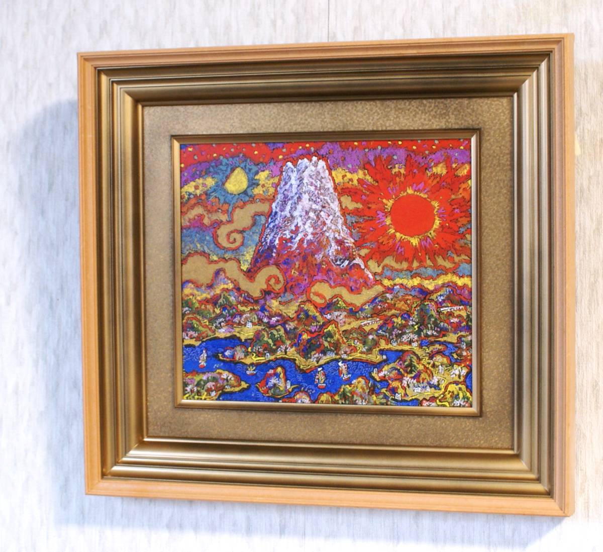 絹谷幸ニ　潮音日月富士　巧芸画色紙額装品　油彩油絵作家　富士山　文化勲章　絹谷幸二_画像5