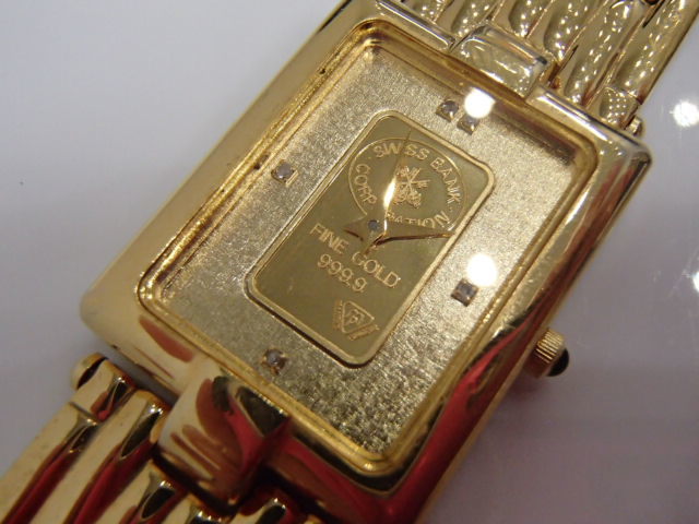 エルジン ELGIN ゴールド インゴット 999.9 1g刻印 FK-577 ダイヤモンド付 クォーツ 腕時計 ＃60194.._画像1
