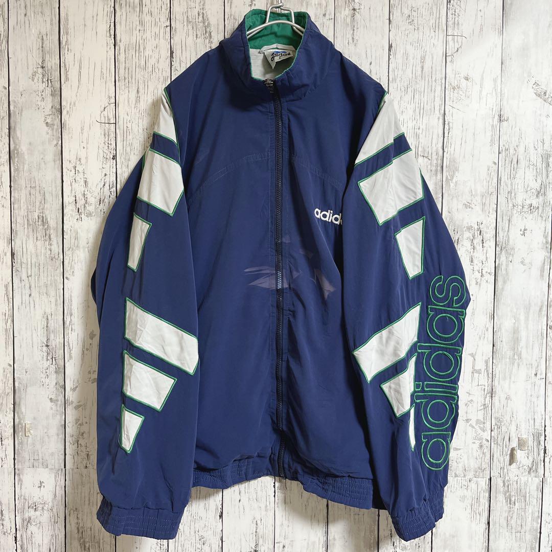 90's adidas アディダス ナイロンジャケット 2XL 紺 アーム刺繍 90's adidas アディダス ナイロンジャケット 2XL 紺 アーム刺繍