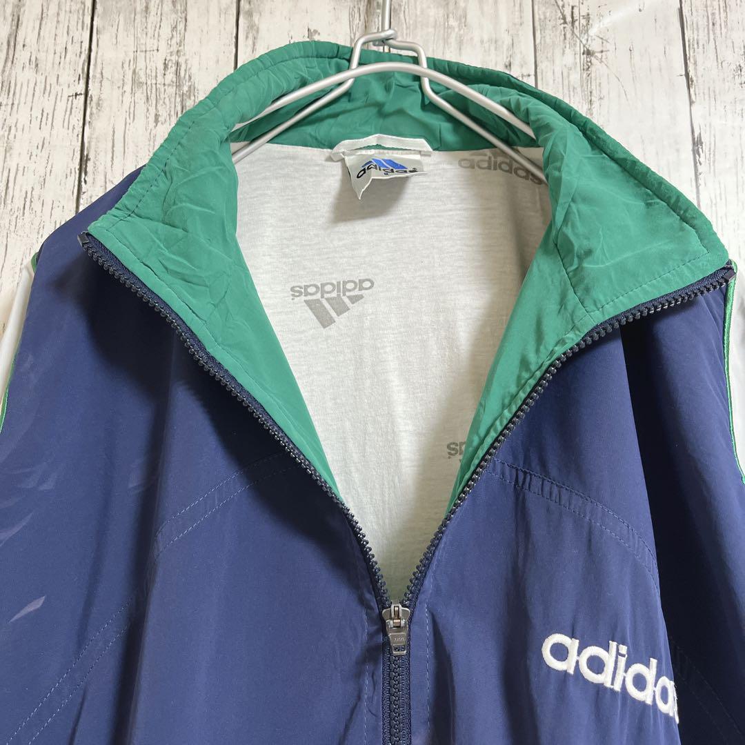 90's adidas アディダス ナイロンジャケット 2XL 紺 アーム刺繍 90's adidas アディダス ナイロンジャケット 2XL 紺 アーム刺繍