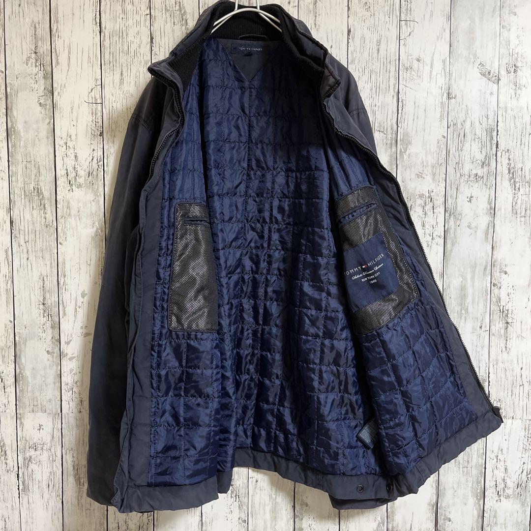 00's TOMMY HILFIGER トミーヒルフィガー 中綿入り ブルゾン パデッドジャケット 2XL 紺 ワンポイント 刺繍ロゴ HTK2308_画像3