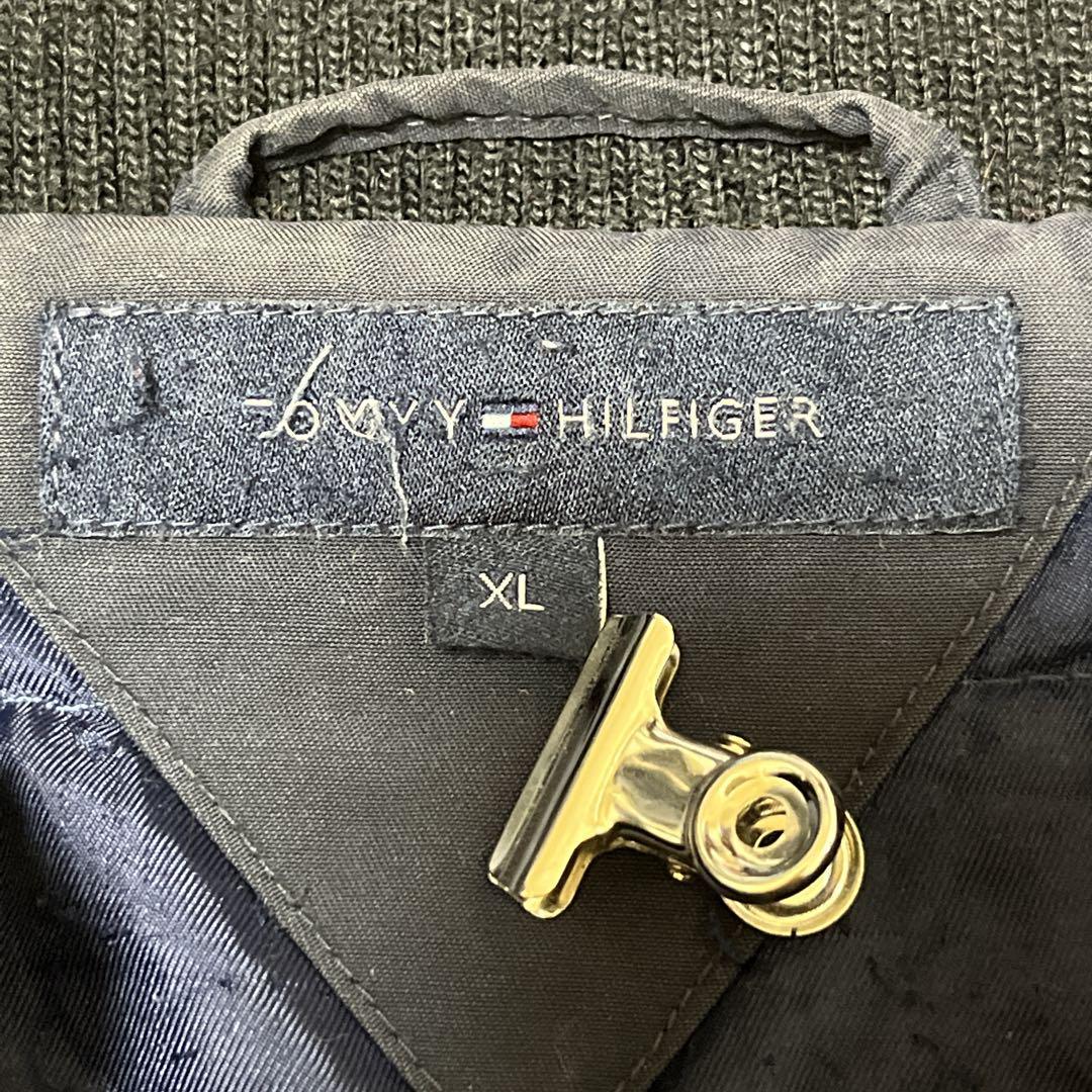 00's TOMMY HILFIGER トミーヒルフィガー 中綿入り ブルゾン パデッドジャケット 2XL 紺 ワンポイント 刺繍ロゴ HTK2308_画像6