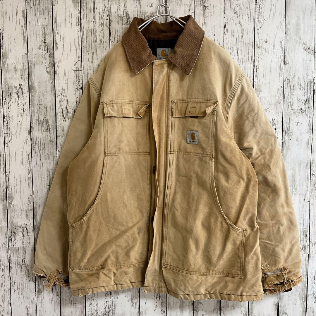 carhartt カーハート トラディショナルコート ダックジャケット XL 茶 襟コーデュロイ US古着 HTK2296