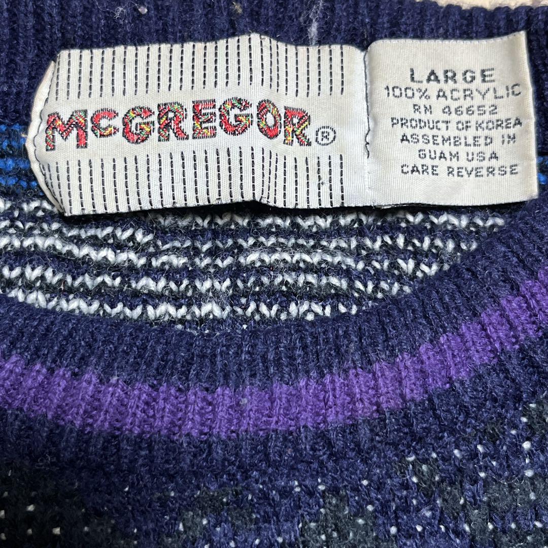 80's McGREGOR マクレガー アクリルニット セーター 紫 L 柄 80's McGREGOR マクレガー アクリルニット セーター 紫 L 柄