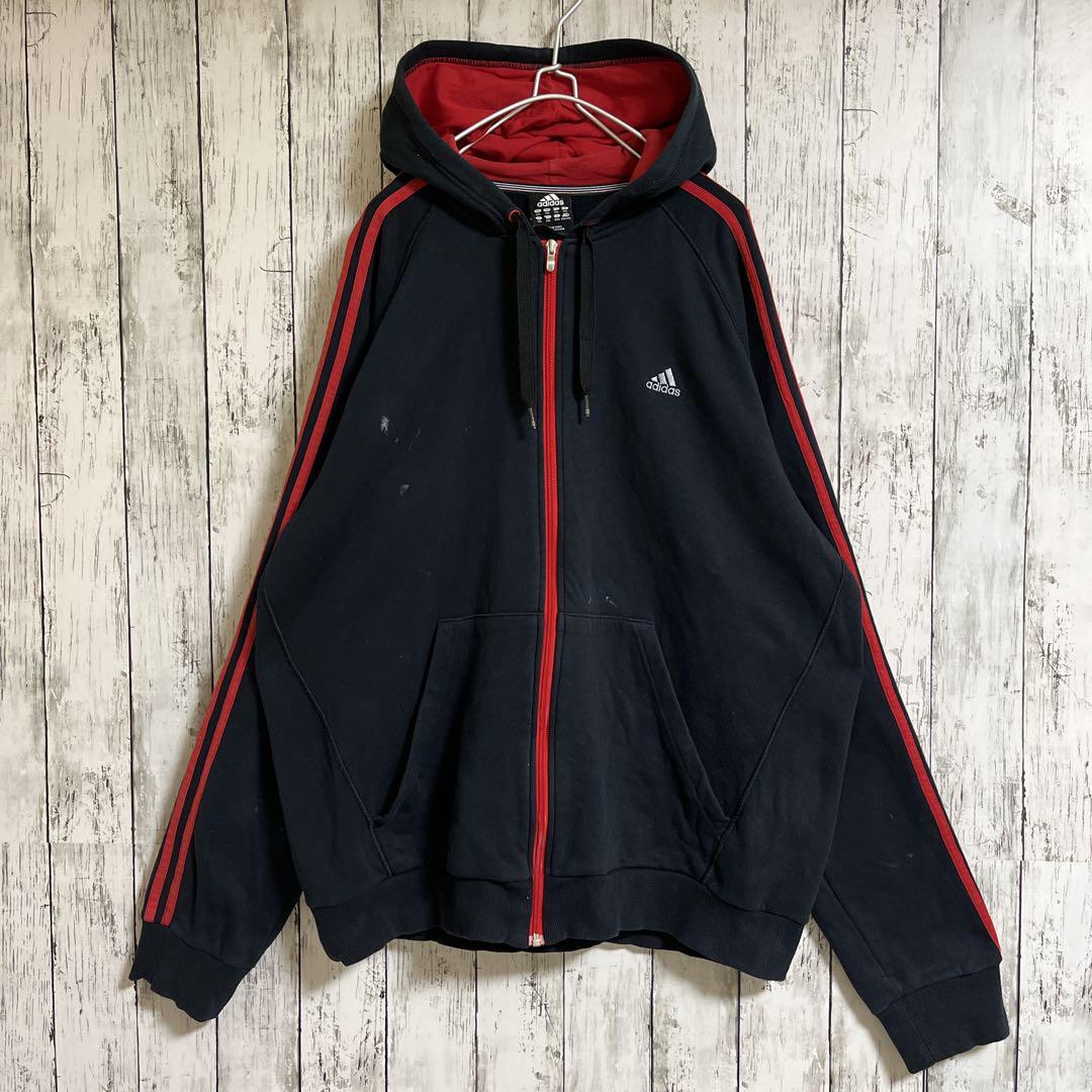 adidas アディダス ジップアップパーカー フーディ 3XL 黒赤 adidas アディダス ジップアップパーカー フーディ 3XL 黒赤