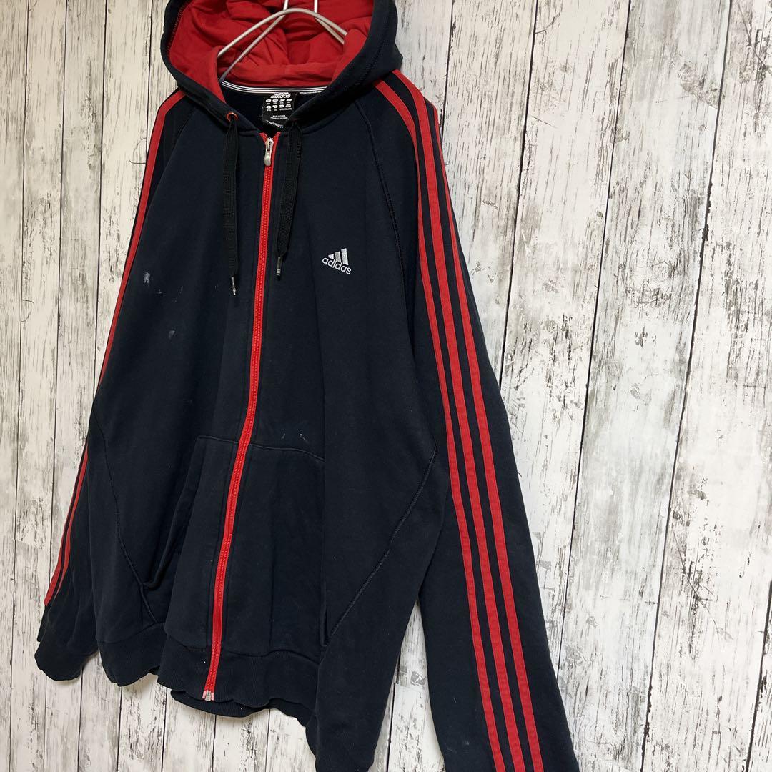 adidas アディダス ジップアップパーカー フーディ 3XL 黒赤 adidas アディダス ジップアップパーカー フーディ 3XL 黒赤