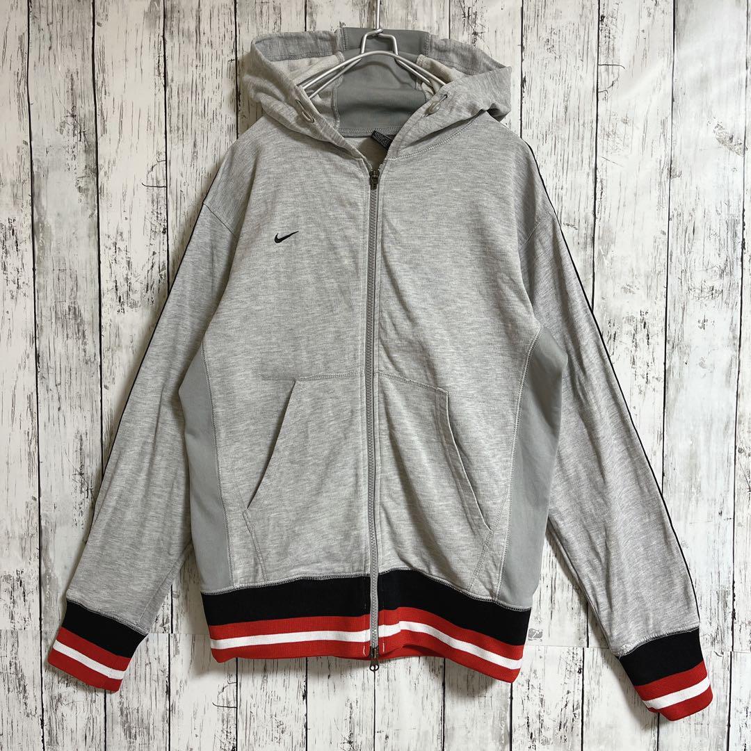 00's NIKE ナイキ トラックジャケット ジャージパーカー フーディ M グレー US古着 アメカジ リブライン HTK2891