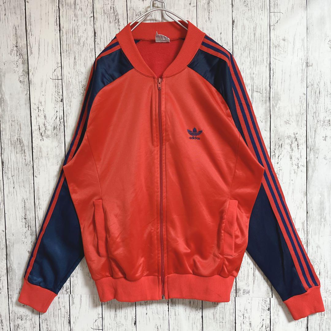 80's adidas アディダス ATP USA製 トラックジャケット ジャージ L ブラッドオレンジ ネイビー 80年代ヴィンテージ アメリカ製 HTK2523