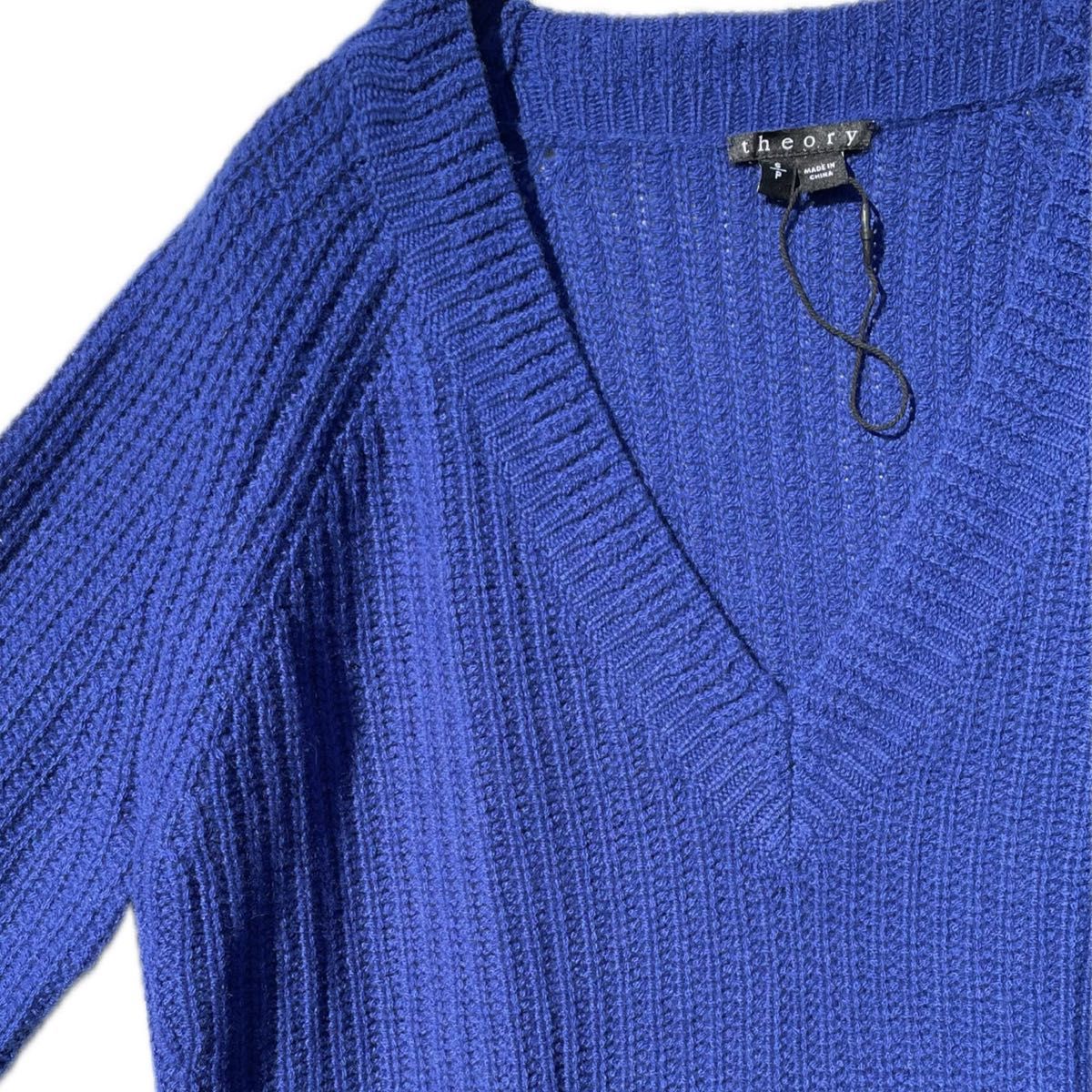 カシミヤ100 ロング ニット セーター ブルー Vネック カシミヤ 上質 素敵 セオリー theory ふんわり ざっくり 可愛