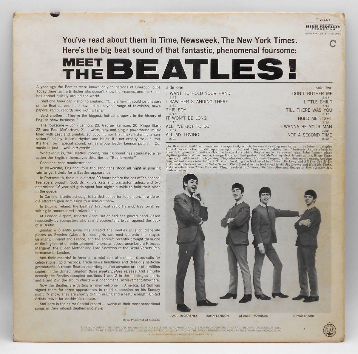 ★US ORIG MONO LP★THE BEATLES/Meet The Beatles! 1964年 初回虹ラベル 高音圧モノラル盤 CS付 GEORGE MARTIN表記無し初期カバー_画像2