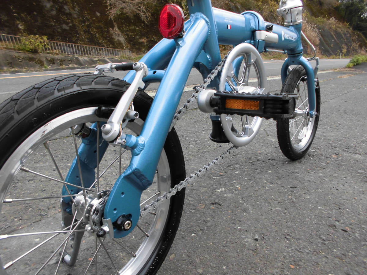 1円～【RENAULT】※ 2021年製 超軽量 9キロ 折り畳み自転車 14インチ ミニベロ 小径車 青色11556_画像6