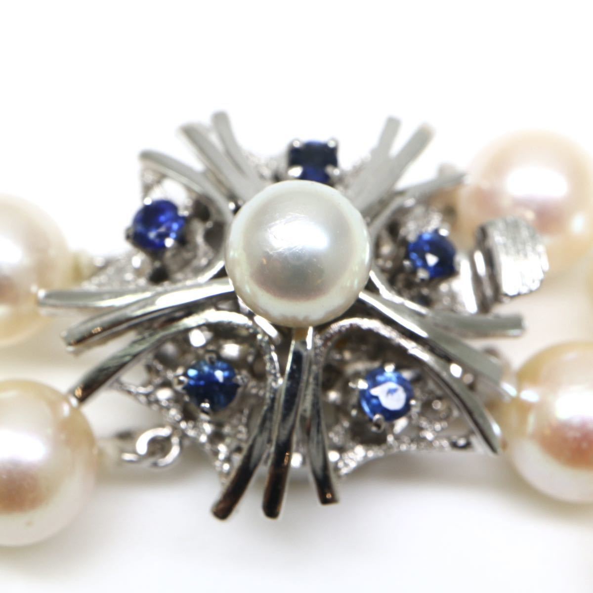 高品質!!天然サファイア付き!!◆K14WG アコヤ本真珠2連ネックレス◆D 約79.7g 約55.0cm 6.5-7.0mm珠 真珠 パール pearl necklace EC5/EE5_画像5
