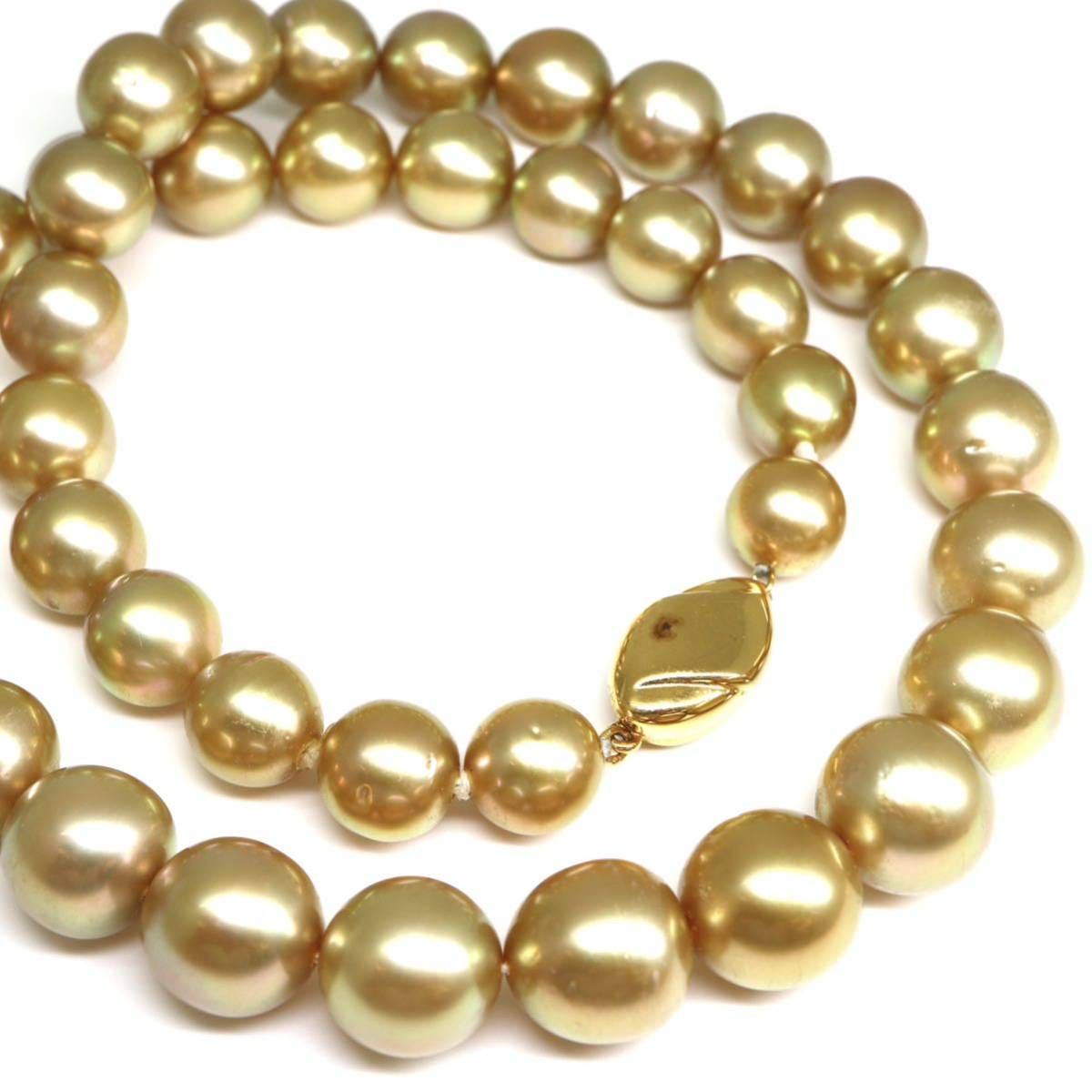 ◆ゴールデンパールネックレス◆D 約65.9g 約45.0cm 9.0-11.5mm珠 真珠 パール pearl ジュエリー jewelry necklace EC3/EH3_画像1