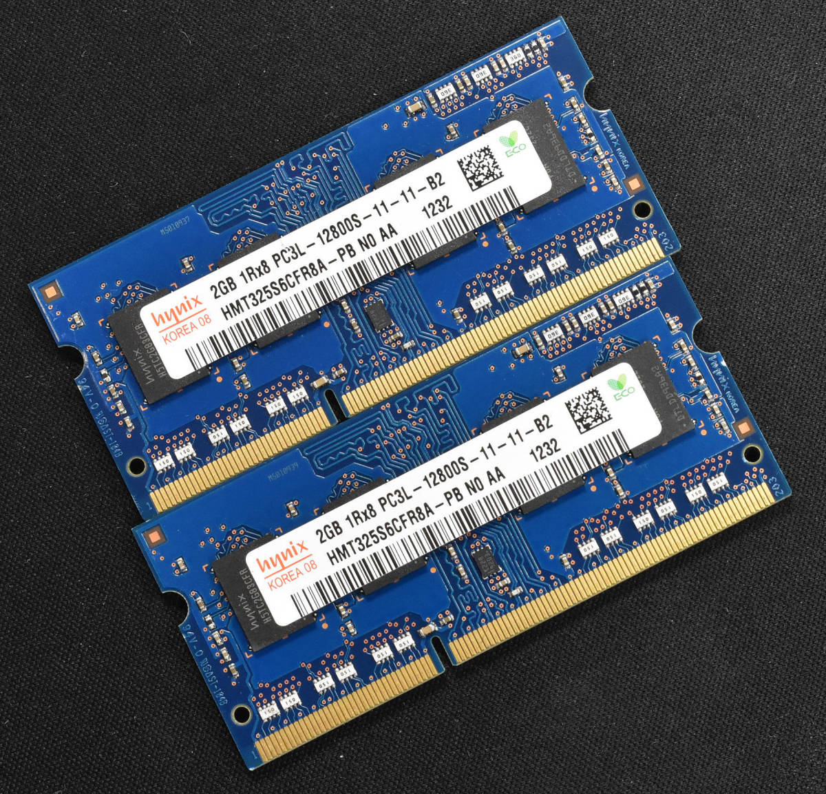 4GB (2GB 2枚組) PC3L-12800S DDR3L-1600 S.O.DIMM 204pin 1Rx8 (8chip) 1.35V 低電圧対応 (1.5V対応) HYNIX 2G 4G (管:SB0014 x6s_画像1