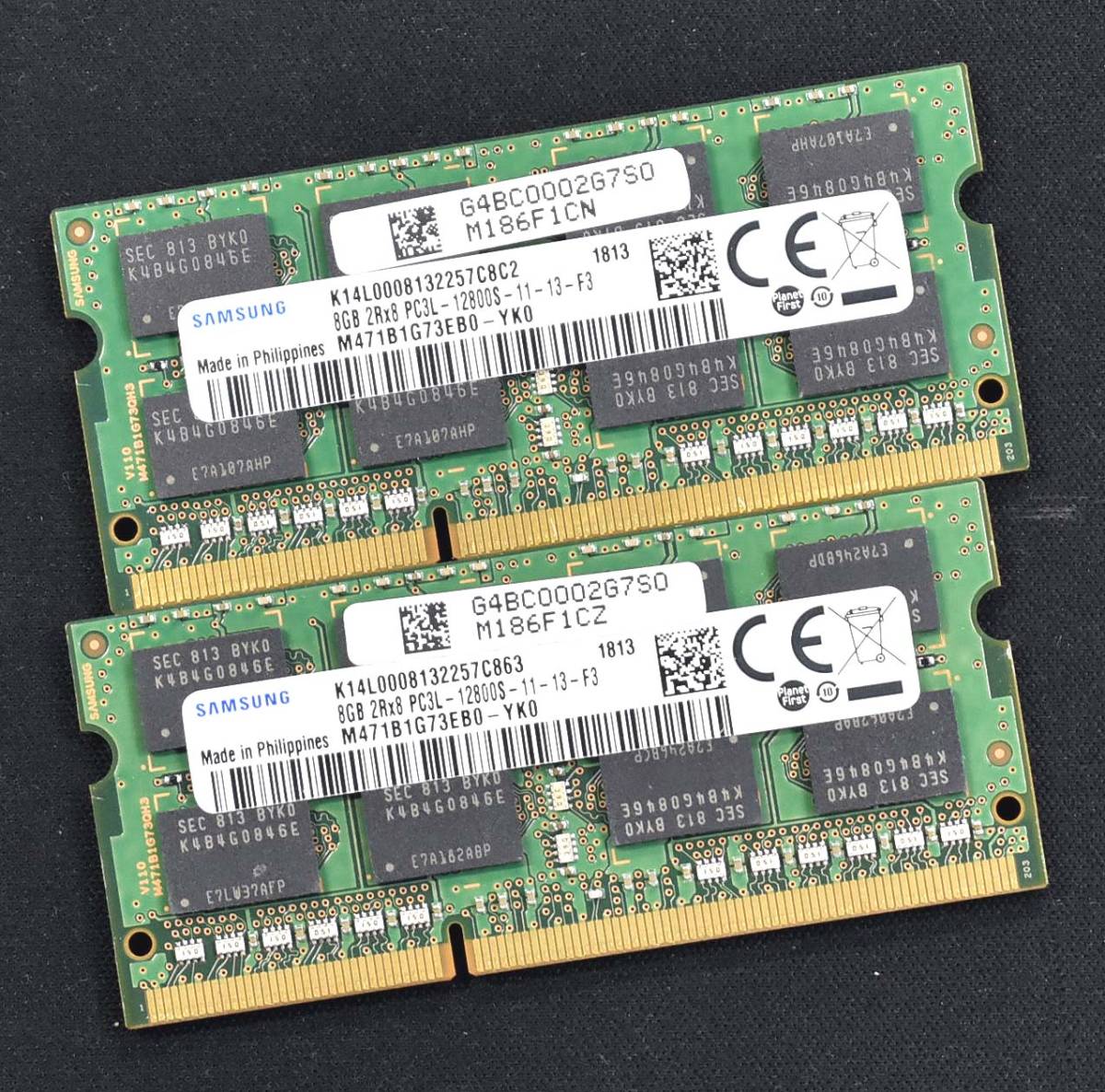 1円スタート 16GB (8GB 2枚組) PC3L-12800S DDR3-1600 S.O.DIMM 204pin 2Rx8 1.35V/1.5V 低電圧対応 Samsung 16G 8G (管:SB0047-6E_画像1