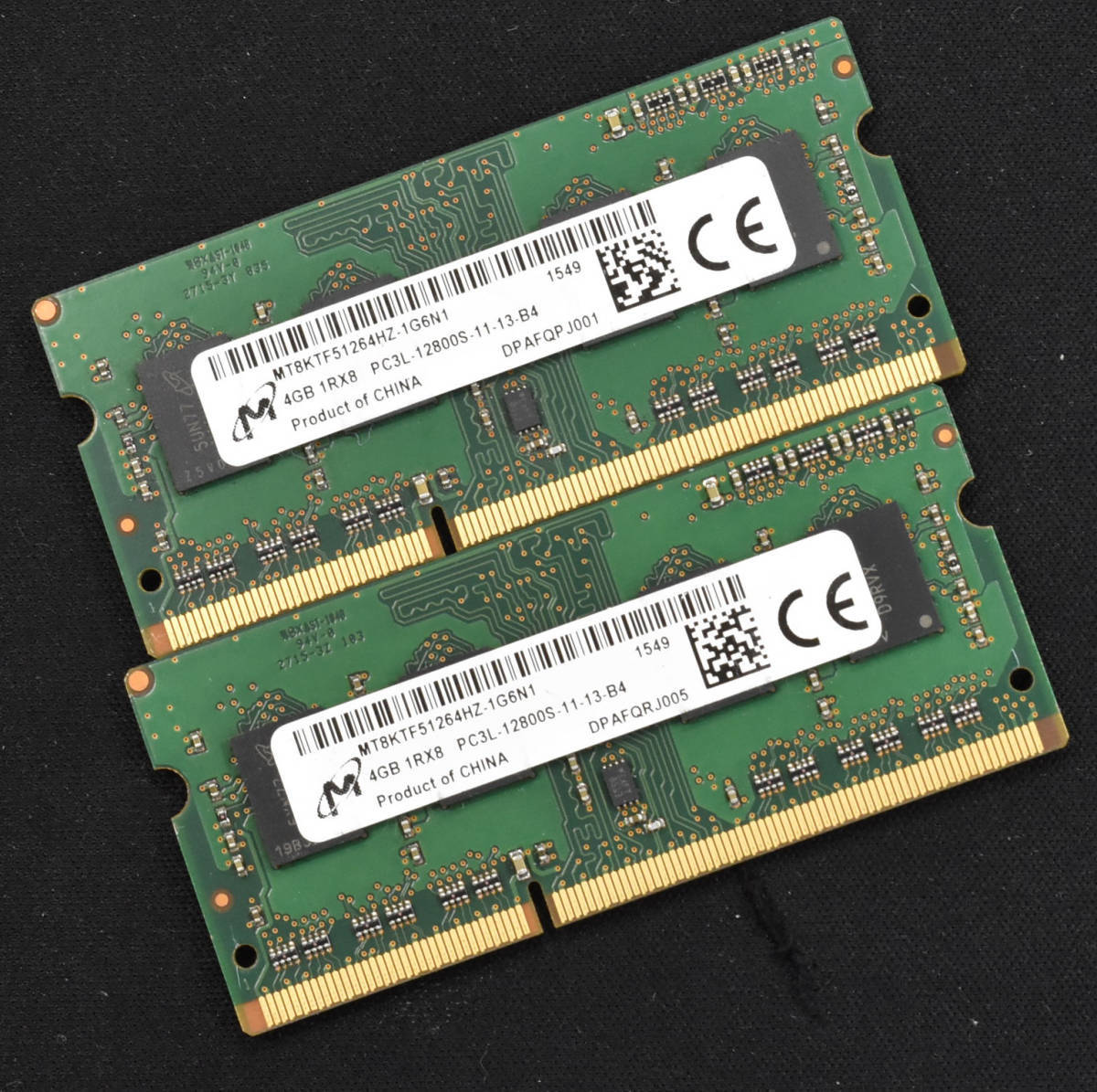 8GB (4GB 2枚組) PC3L-12800S DDR3-1600 S.O.DIMM 204pin 1Rx8 MT Micron純正 (動作確認済 memtest86+)(管:SB0082 x2s_画像1