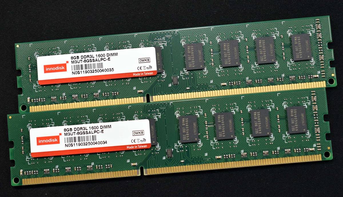 1円スタート 16GB (8GB 2枚) PC3L-12800 PC3L-12800U DDR3L-1600 240pin non-ECC Unbuffered DIMM 1.35/1.5V innodisk SEC (SA5499-3(9E_画像1