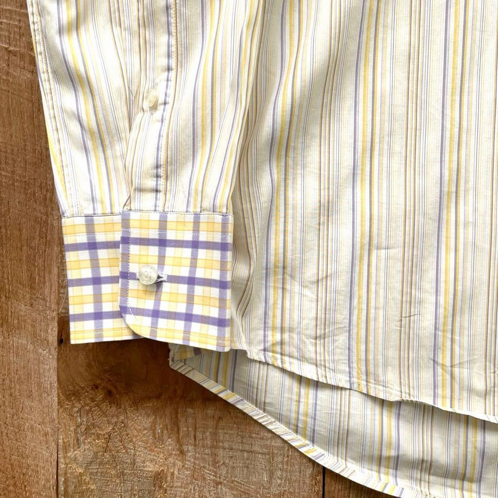 [ beautiful goods ]ETRO Etro check stripe switch dress shirt 39 yellow long sleeve shirt 