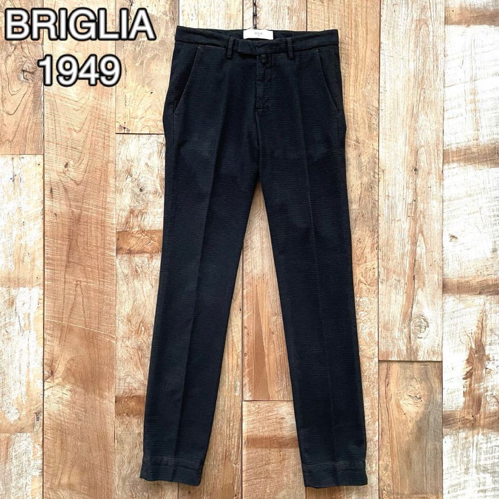 【美品】BRIGLIA 1949 ブリリア1949 SLIM 織柄 テーパード スラックス パンツ 30/44 ブラック BEAMSF取扱の画像1