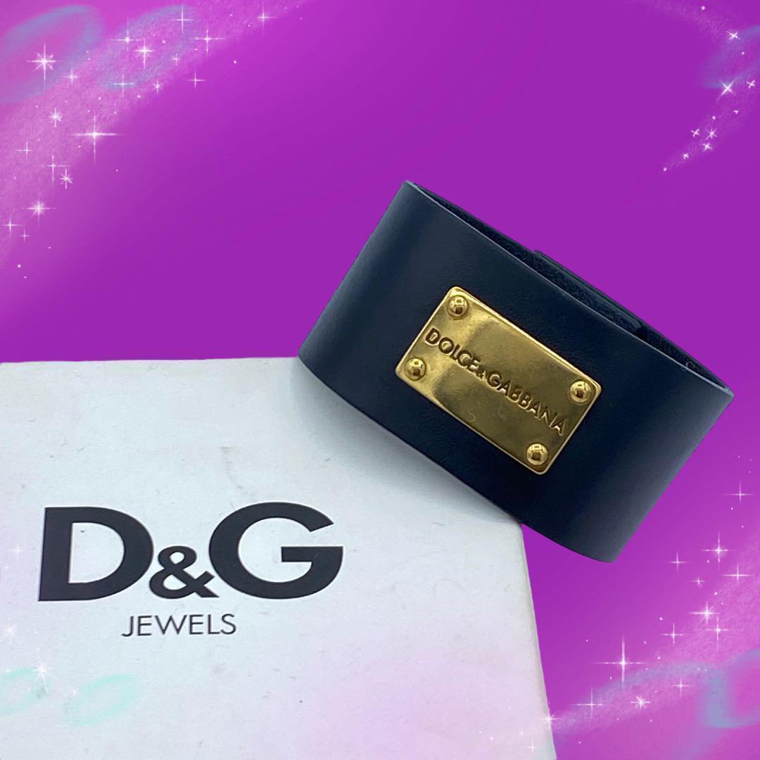 《美品》　ドルチェ＆ガッバーナ　DOLCE&GABBANA　ドルガバ　D&G　　ロゴプレート　レザー　ブレスレット　Mサイズ　箱付き_画像1