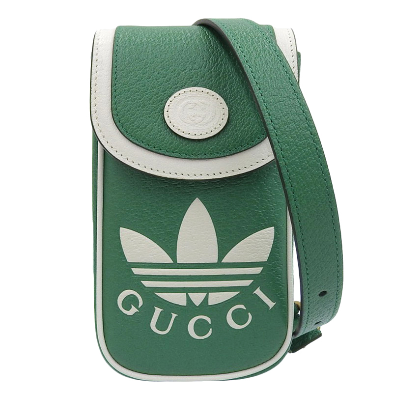 グッチ GUCCI ショルダーバッグ ミニショルダー アディダスコラボ レザー グリーン 721794 美品 新入荷 GU0529