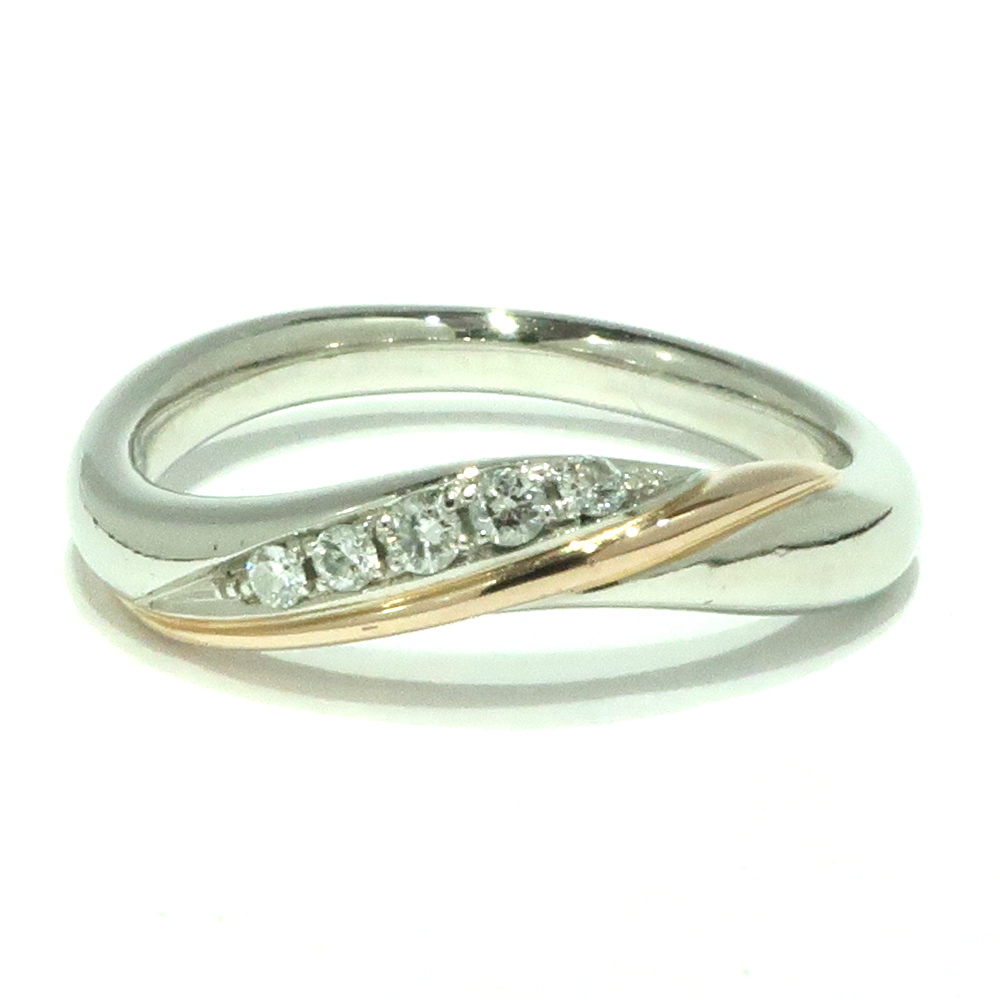 【天白】ケイウノ リング 指輪 ジュエリー PT950 K18 コンビ ダイヤモンド 0.056ct 7号 レディース シンプル 可愛い