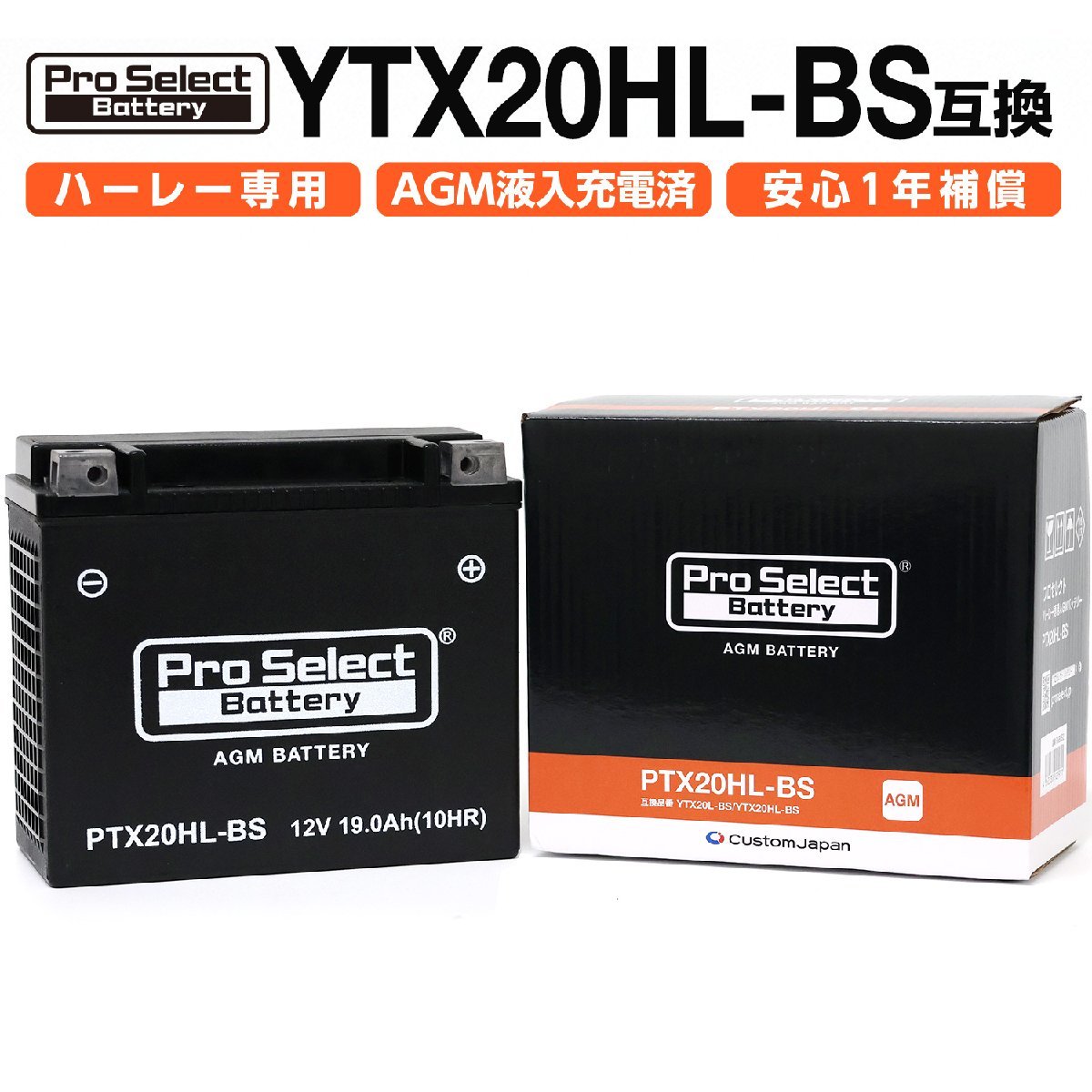 ProSelect(プロセレクト) バイク PTX20HL-BS ハーレー専用AGMバッテリー(YTX20L-BS/YTX20HL-BS互換) PSB052 密閉型MFバッテリー_画像1