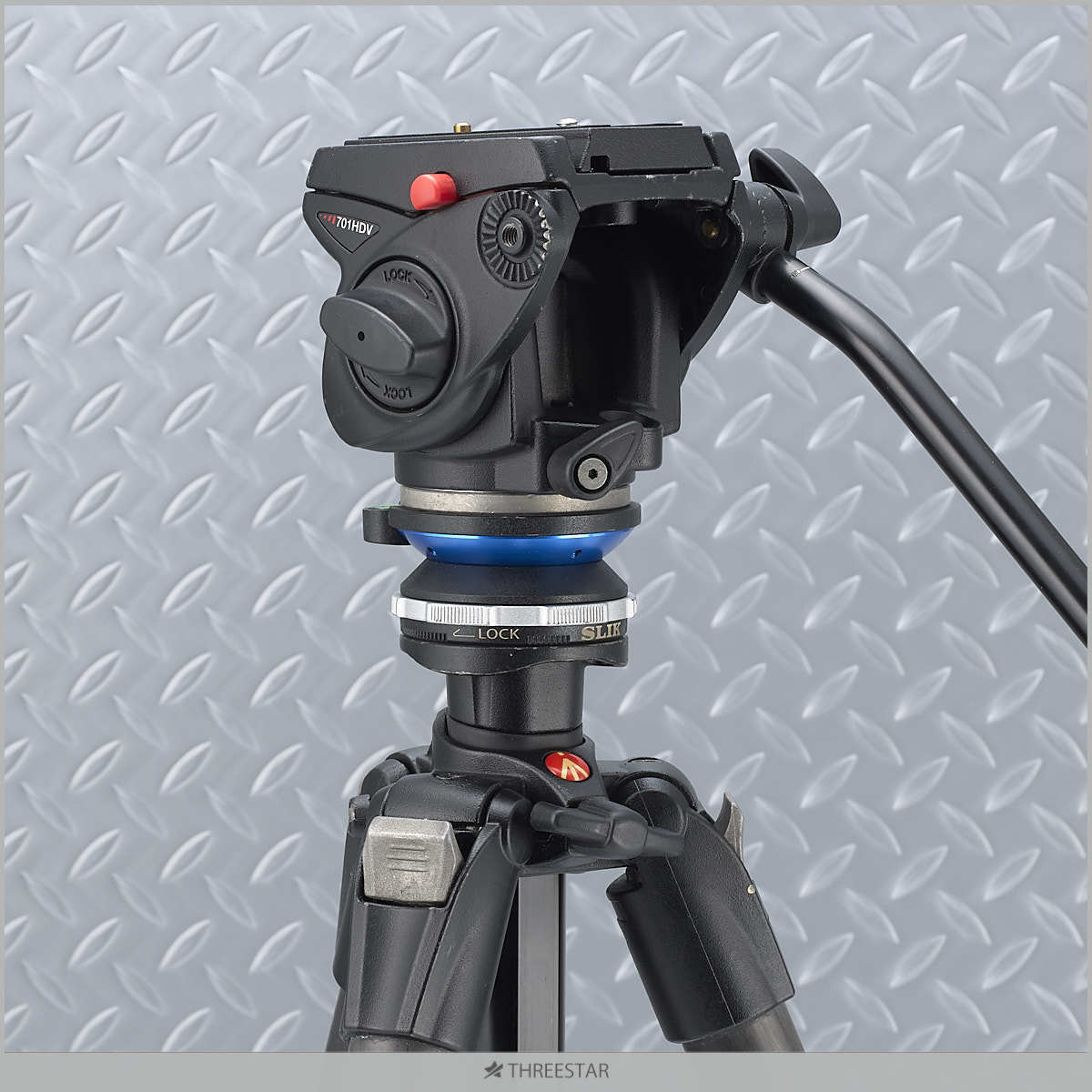 Manfrotto 055CX3 カーボン三脚/701HDV プロフルードミニ雲台/SLIK クイックレベラーII/おまけ ケース付き_画像3