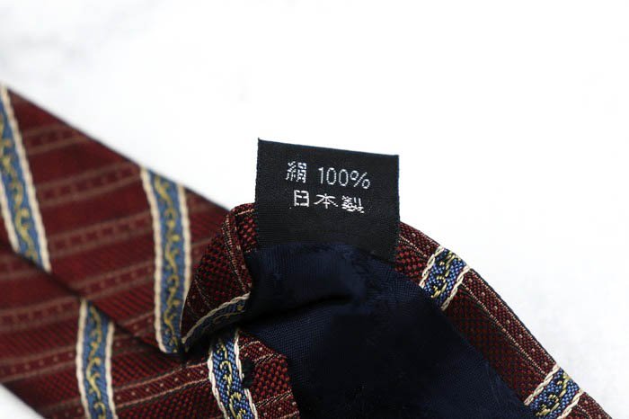 ユミ カツラ ブランド ネクタイ ストライプ柄 格子柄 パネル柄 シルク 日本製 メンズ ワインレッド YUMI KATSURA_画像5