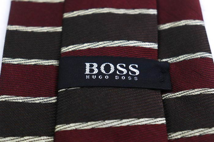  Hugo Boss brand necktie silk border pattern made in Italy cloth high class men's Brown HUGO BOSS