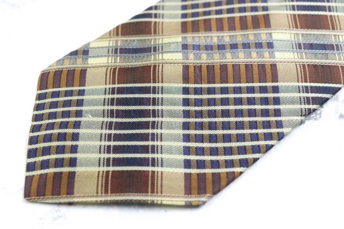  Issey Miyake brand necktie silk check pattern .. pattern men's navy ISSEY MIYAKE