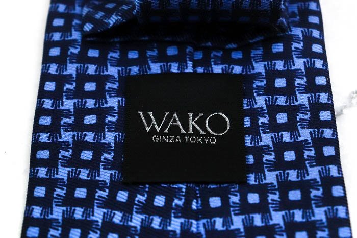 銀座和光 ブランドネクタイ ロゴ チェック柄 格子柄 シルク 日本製 メンズ ブルー wako_画像4