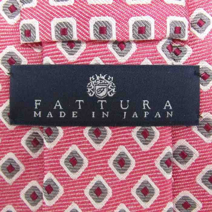 ファットゥーラ ブランド ネクタイ チェック柄 格子柄 小紋柄 シルク 日本製 メンズ ピンク FATTURA_画像4