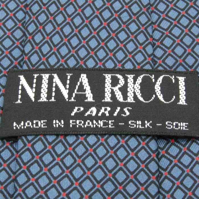 【良品】 ニナリッチ NINA RICCI フランス高級ブランド 格子柄 シルク 小紋柄 フランス製 メンズ ネクタイ ネイビー_画像4