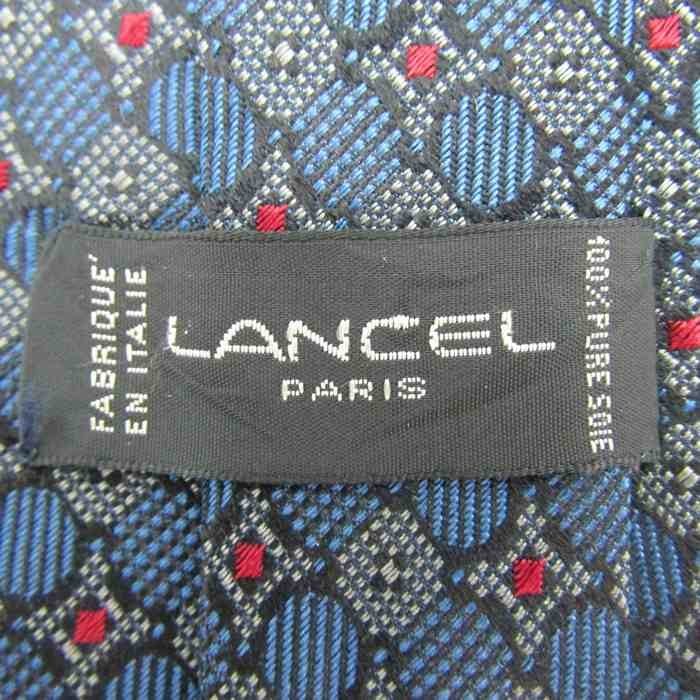 【良品】 ランセル LANCEL 小紋柄 シルク ドット柄 ハンドメイド イタリア製 伊製生地 メンズ ネクタイ ネイビー_画像4