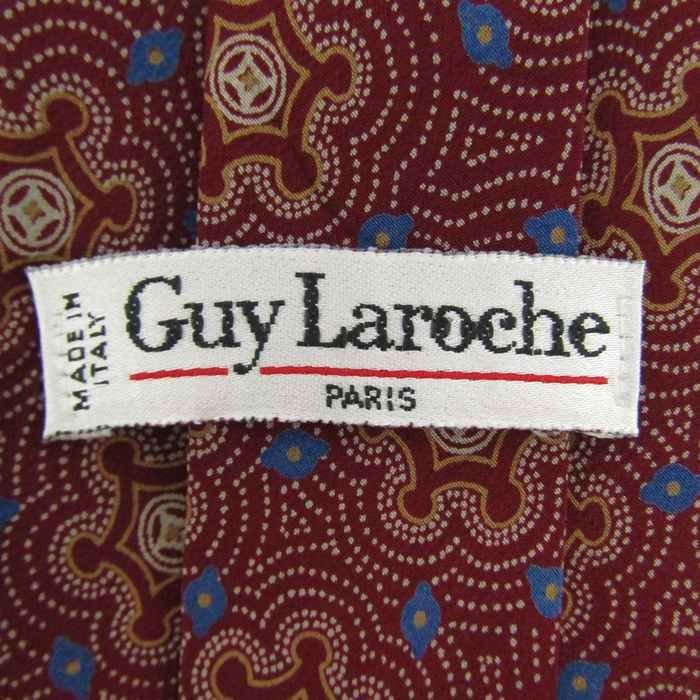 ギラロッシュ ブランドネクタイ 総柄 花柄 幾何学模様 シルク イタリア製 メンズ ワインレッド Guy Laroche_画像4