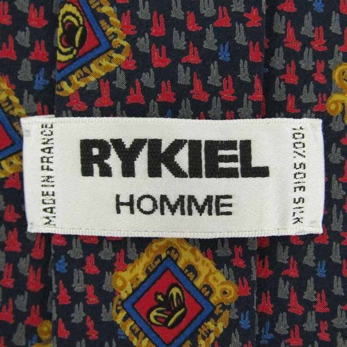 リキエル オム ブランドネクタイ 小紋柄 紋章柄 総柄 シルク フランス製 メンズ ネイビー RYKIEL HOMME_画像4