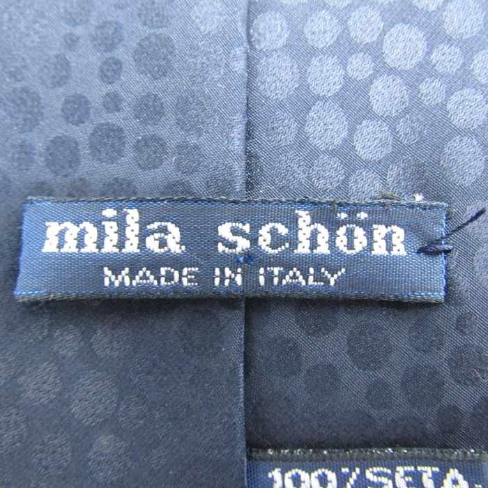 ミラショーン ブランドネクタイ ロゴ ドット パネル柄 シルク イタリア製 メンズ ネイビー mila schon_画像4