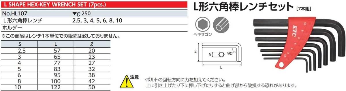 京都機械工具(KTC) L型 六角棒レンチ セット HL107_画像2