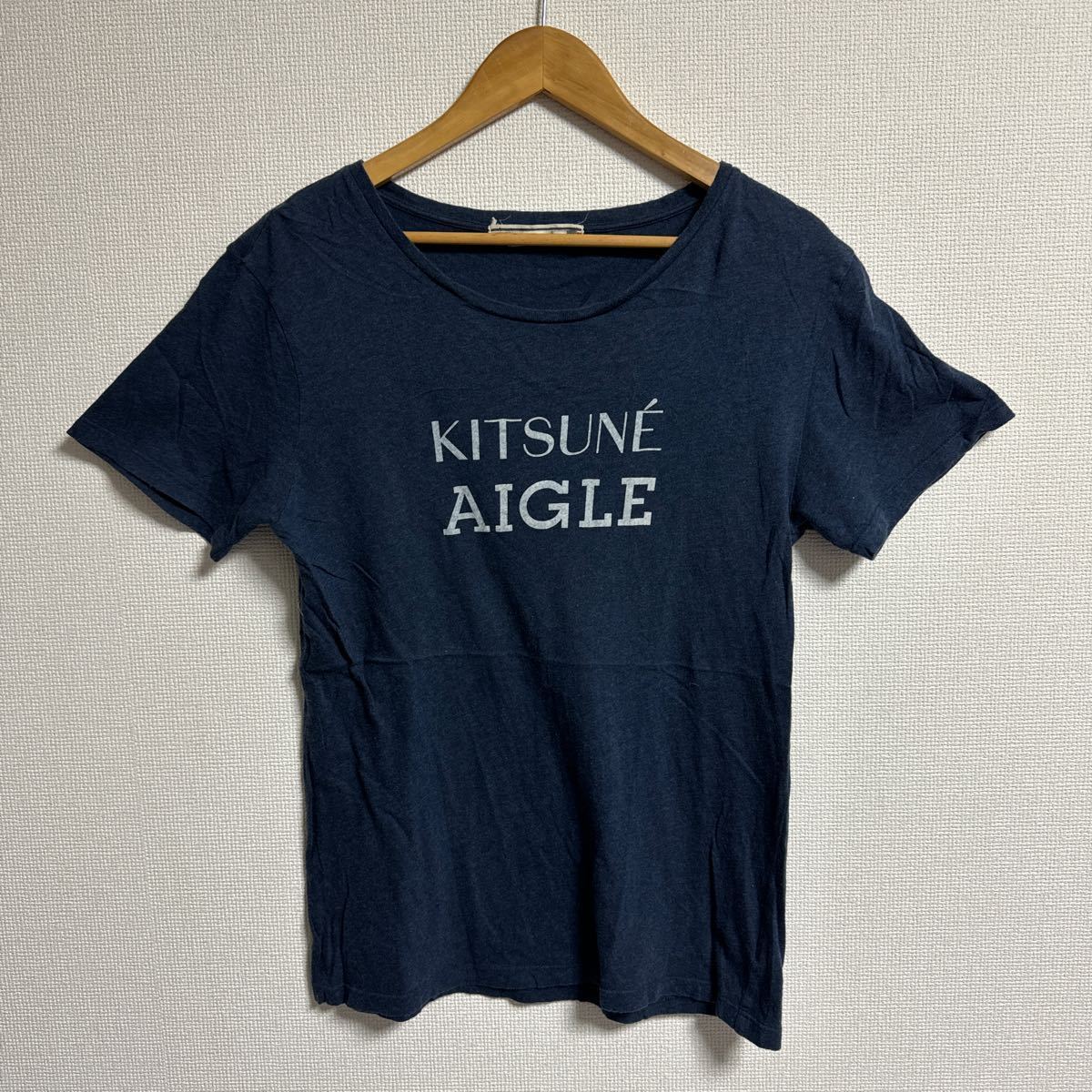 【人気】Maison Kitsun x Aigle メゾンキツネ　コラボtシャツ 半袖　ネイビー　レア　mサイズ