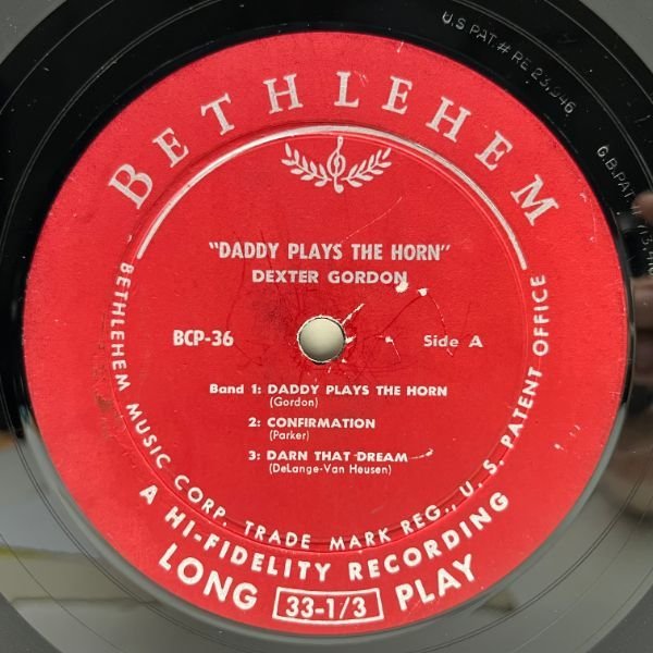 USオリジナル MONO 1st リーフ 深溝 DEXTER GORDON Daddy Plays The Horn (Bethlehem BCP-36) w/ Kenny Drew, Leroy Vinnegar_画像3